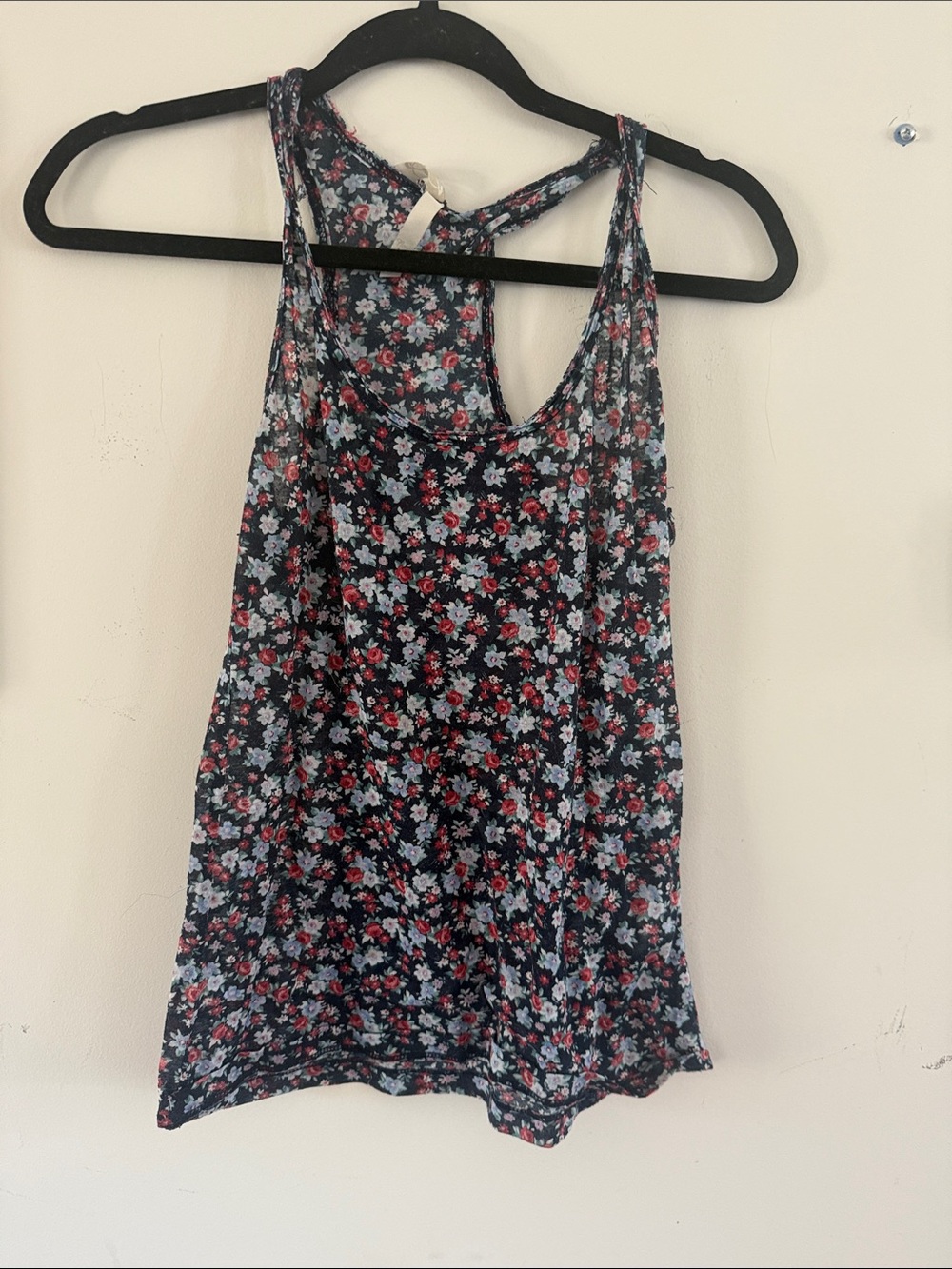 stradivarius Navy Floral Racerback Camisole with Red & Light Blue Flowers